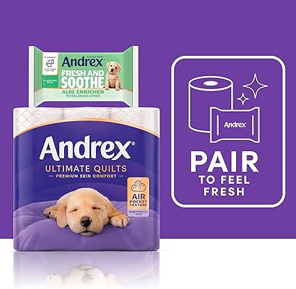 Andrex Ultimate Quilts Toilet Paper 48 Rolls, Air Pocket Technology for Soft, Thick Sheets - Bulk Pack of 48 Quilted Toilet Rolls, FSC Certified