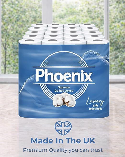 Phoenix Toilet Rolls – 60 Pack | 3 Ply Supreme Unscented Toilet Paper | Bulk Buy, Soft, Quilted, Sustainably Sourced, Eco- Friendly Luxury Bathroom Tissue