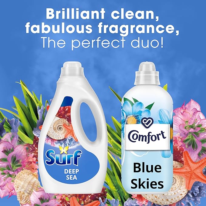 Surf Deep Sea Laundry Washing Liquid 300 washes with a joy-infused fragrance with natural essential oils lasting up to 12 hours in wear Detergent for brilliantly clean results (5x 1.62 L)