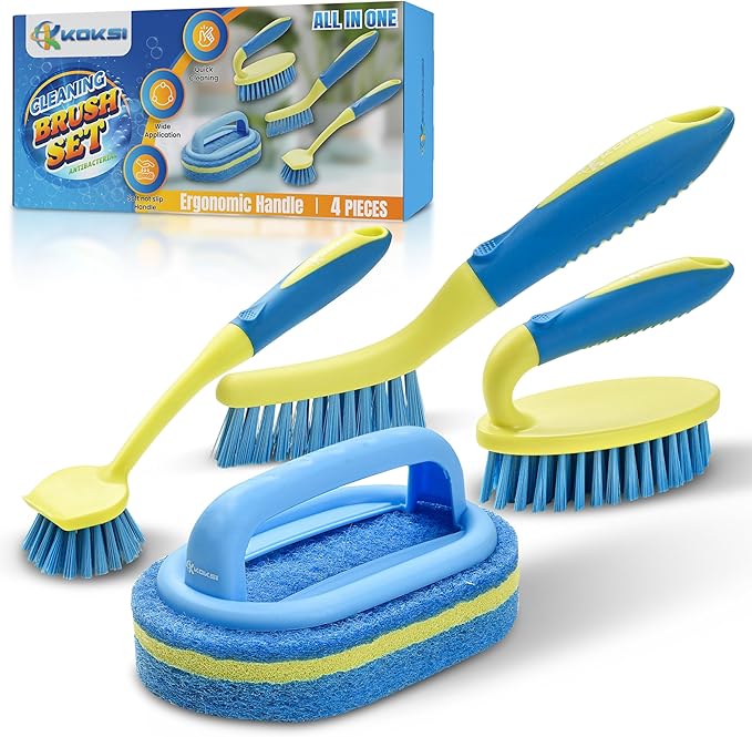 KOKSI Cleaning Brush for Bathroom Kitchen Bathtube Toilet All Purpose Sponge Brush with Ergonomic Handle (4, 4, count)