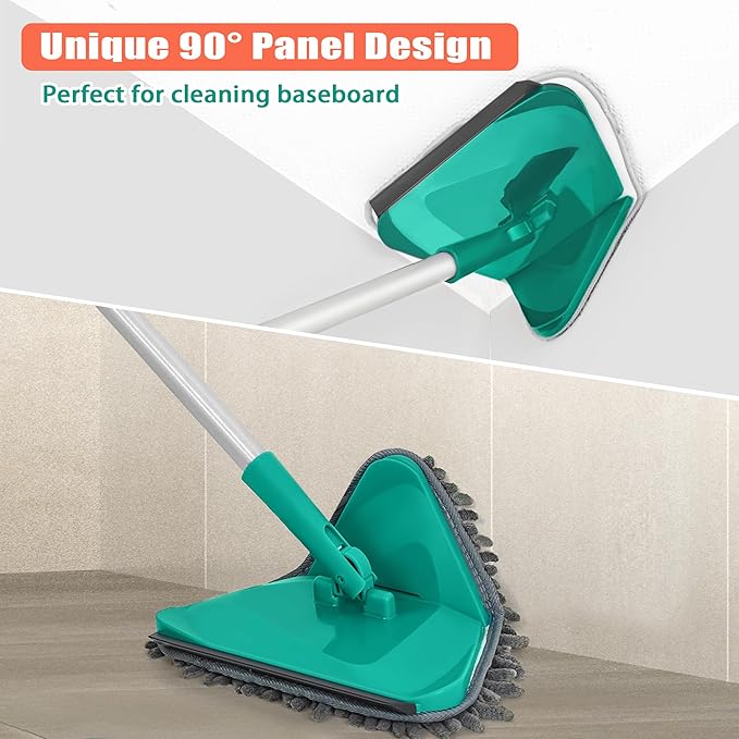JEHONN 200CM Wall Cleaning Mop with Long Handle, 3-in-1 Ceiling Cleaner Tool Duster with 6 Replacement Microfiber Chenille Pads for Painted Walls, Window, Floor, Baseboard (Green)
