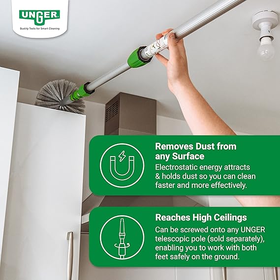 UNGER Spider Web & Cobweb Duster Brush - Internal or External - Fits Telescopic Poles - UNGER Cleaning Equipment, Grey, UNGCOBW0