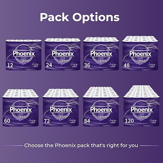 Phoenix Toilet Rolls – 60 Pack | 3 Ply Lavender Scented Toilet Paper | Bulk Buy, Soft, Quilted, Sustainably Sourced, Eco- Friendly Luxury Bathroom Tissue