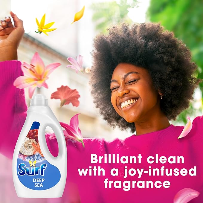 Surf Deep Sea Laundry Washing Liquid 300 washes with a joy-infused fragrance with natural essential oils lasting up to 12 hours in wear Detergent for brilliantly clean results (5x 1.62 L)
