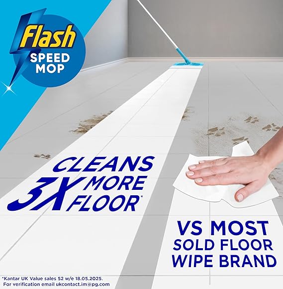 Flash Speedmop Floor Cleaner Starter Kit, Fast Easy and Hygienic (1 Handle, 8 Wet plus 16 Dry Refills), Trap and Lock Daily Dirt, Grease and Grime Without Getting Down On Your Knees