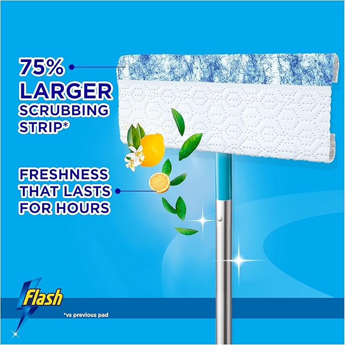 Flash Speedmop Wet Mop Floor Cleaner Starter Kit For Cleaning Floors With Scrubbing Action, Includes 1 Handle & 6 Wet Refills