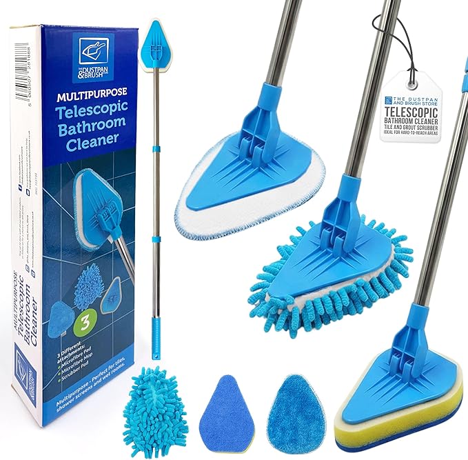 Bathroom Tile Cleaner Telescopic Shower Mop Extendable Bath Cleaning Scrubber Tool (New Telescopic Bathroom Cleaning Kit)