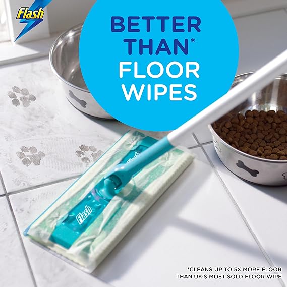 Flash Speedmop Floor Cleaner Starter Kit, Fast Easy and Hygienic (1 Handle, 8 Wet plus 16 Dry Refills), Trap and Lock Daily Dirt, Grease and Grime Without Getting Down On Your Knees