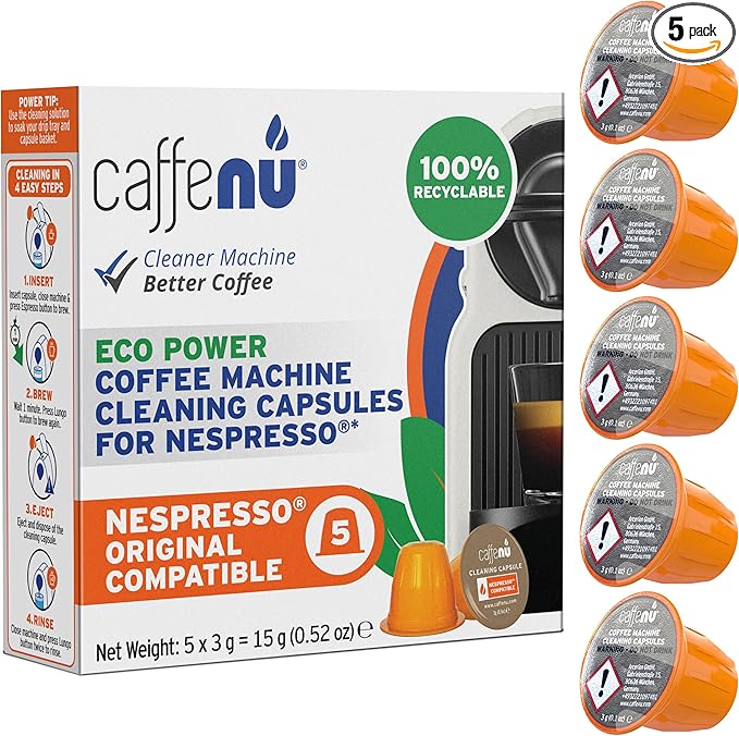 Nespresso Compatible Cleaning Capsules. 5 Originaline Cleaning Pods. Coffee Machine Cleaner For Crisp Coffee. Combines with Nespresso Descaler Kit.