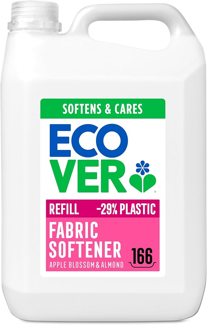 Ecover Fabric Softener Refill, Fabric Conditioner to Soften Your Clothes, Fresh Apple Blossom & Almond Scent 1 x 166 Washes, 1 x 5L
